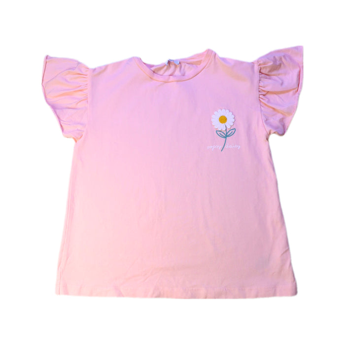 A Pink Short Sleeve Tops from Laranjinha in size 6T for girl. (Front View)