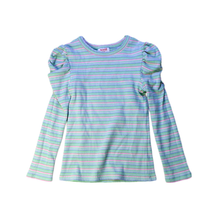 A Green Long Sleeve Tops from Seed in size 5T for girl. (Front View)