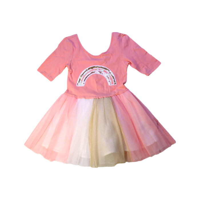 A Pink Short Sleeve Dresses from Seed in size 5T for girl. (Front View)