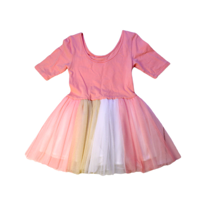 A Pink Short Sleeve Dresses from Seed in size 5T for girl. (Back View)