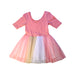 A Pink Short Sleeve Dresses from Seed in size 5T for girl. (Back View)