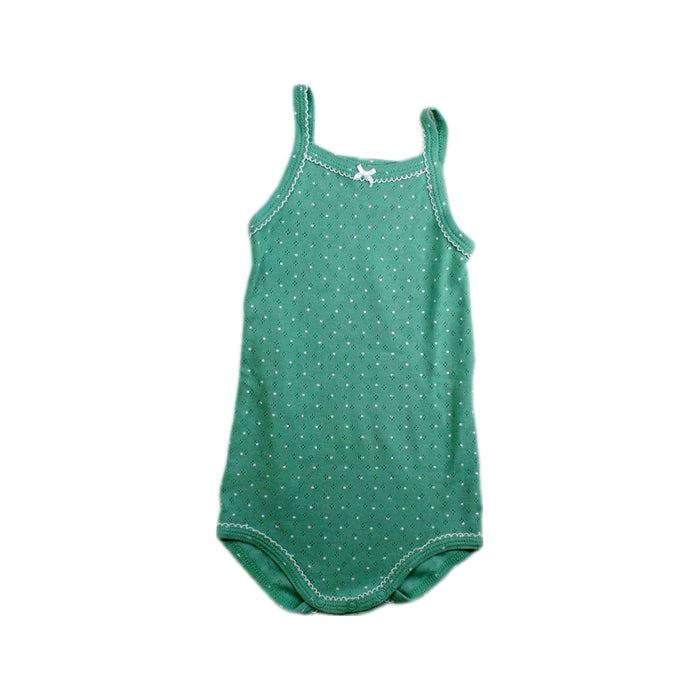 A Green Sleeveless Bodysuits from Petit Bateau in size 6-12M for girl. (Front View)