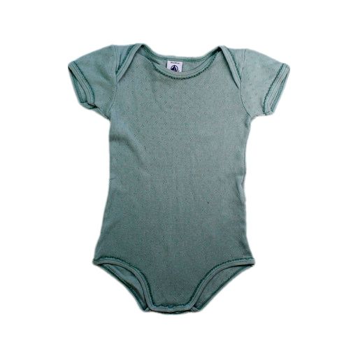 A Green Short Sleeve Bodysuits from Petit Bateau in size 12-18M for girl. (Front View)