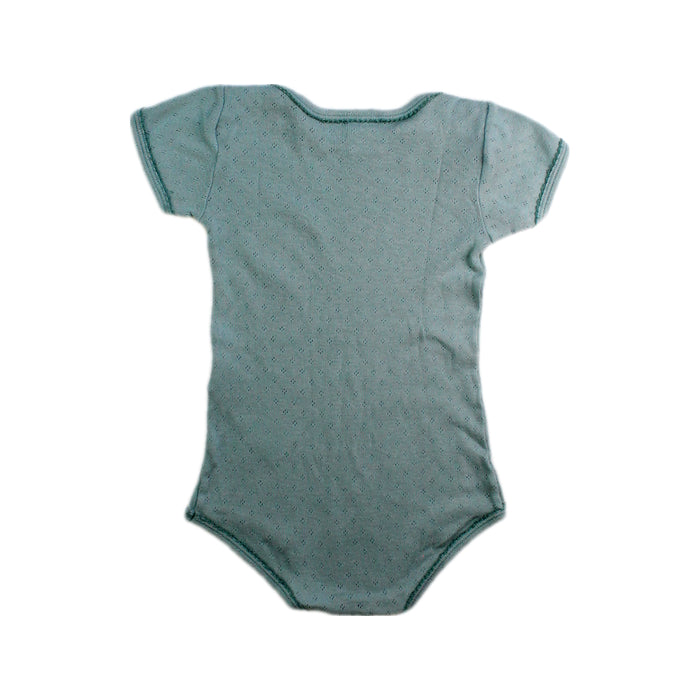 A Green Short Sleeve Bodysuits from Petit Bateau in size 12-18M for girl. (Back View)