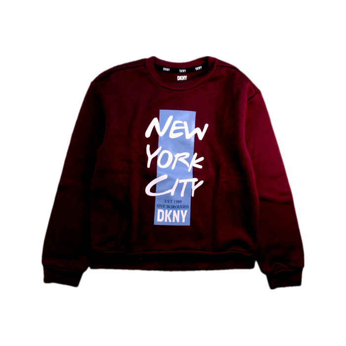 A Burgundy Crewneck Sweatshirts from DKNY in size 7Y for boy. (Front View)
