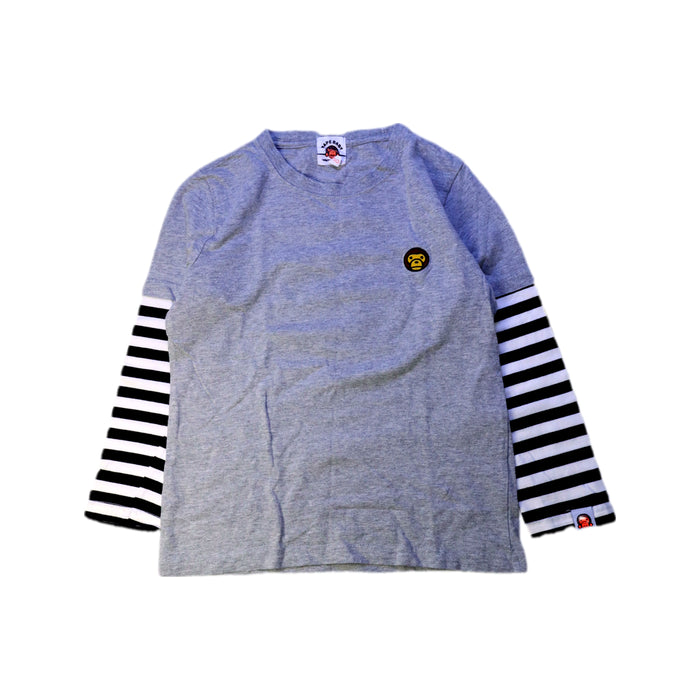 A Grey Long Sleeve T Shirts from Bape by A Bathing Ape in size 7Y for boy. (Front View)