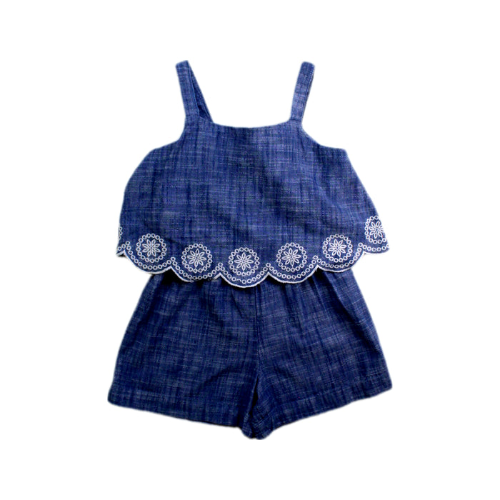 A Navy Sleeveless Rompers from Hope & Henry in size 2T for girl. (Front View)