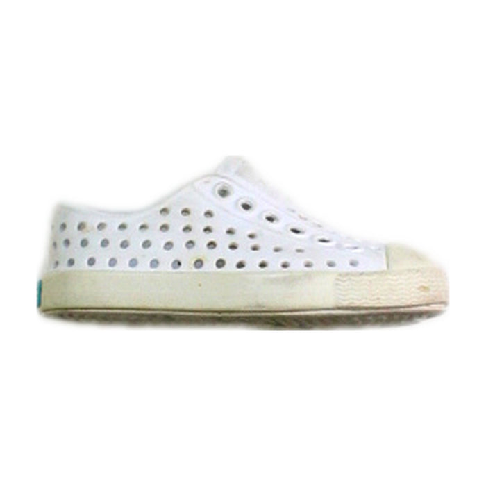 A White Slip Ons from Native Shoes in size 12-18M for neutral. (Front View)