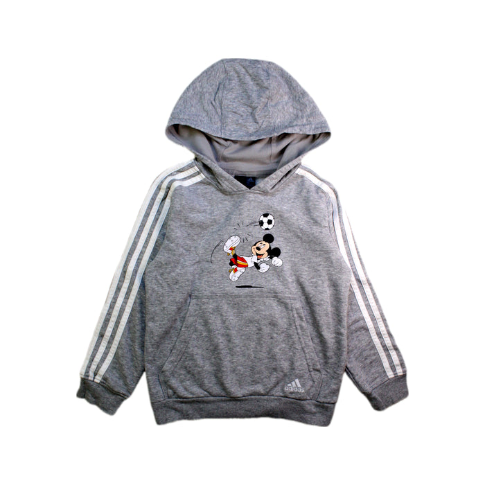 A Grey Hooded Sweatshirts from Adidas in size 7Y for boy. (Front View)