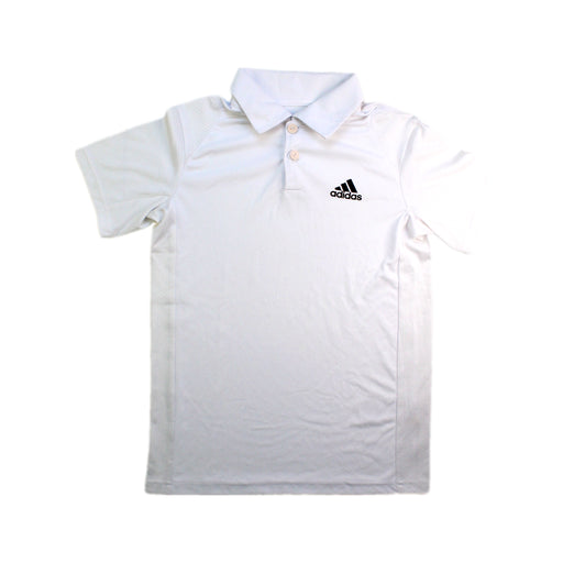 A White Short Sleeve Polos from Adidas in size 10Y for boy. (Front View)