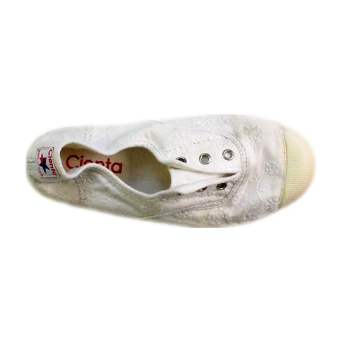 A White Slip Ons from Cienta in size 6T for girl. (Front View)