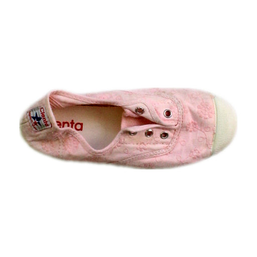 A Pink Slip Ons from Cienta in size 6T for girl. (Front View)