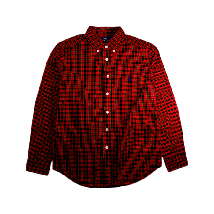 A Red Long Sleeve Shirts from Polo Ralph Lauren in size 10Y for boy. (Front View)