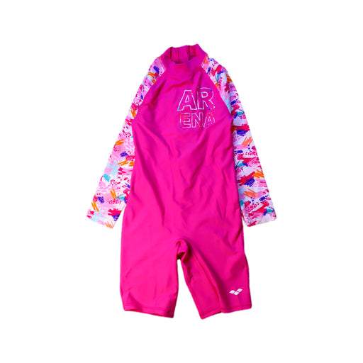 A Pink Swimsuits from Arena in size 4T for girl. (Front View)