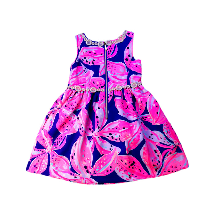 A Pink Sleeveless Dresses from Lilly Pulitzer in size 4T for girl. (Back View)
