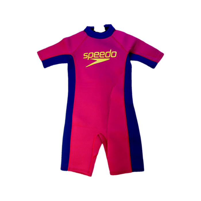 A Pink Wetsuits from Speedo in size 4T for girl. (Front View)