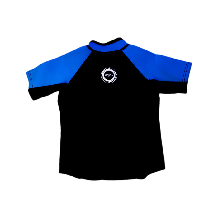 A Black Rash Guards from Aquasport in size 6T for boy. (Back View)