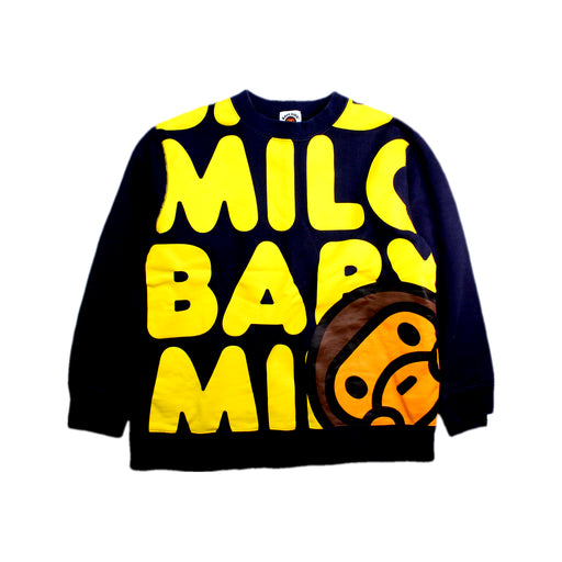 A Navy Crewneck Sweatshirts from BAPE KIDS in size 10Y for boy. (Front View)