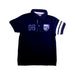 A Navy Short Sleeve Polos from Double B Mikihouse in size 5T for boy. (Front View)