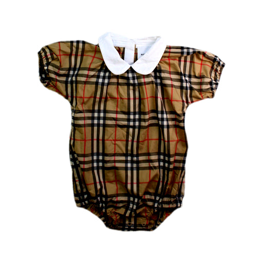 A Beige Short Sleeve Rompers from Burberry in size 12-18M for girl. (Front View)