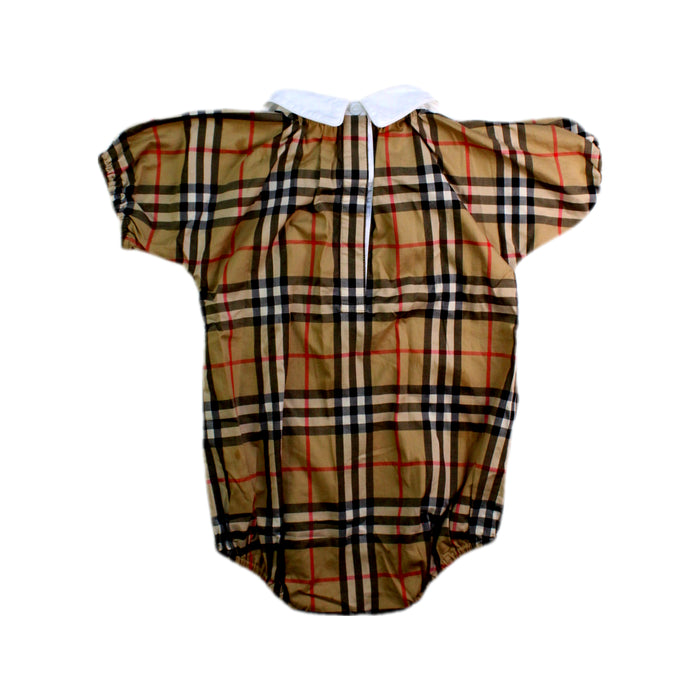 A Beige Short Sleeve Rompers from Burberry in size 12-18M for girl. (Back View)