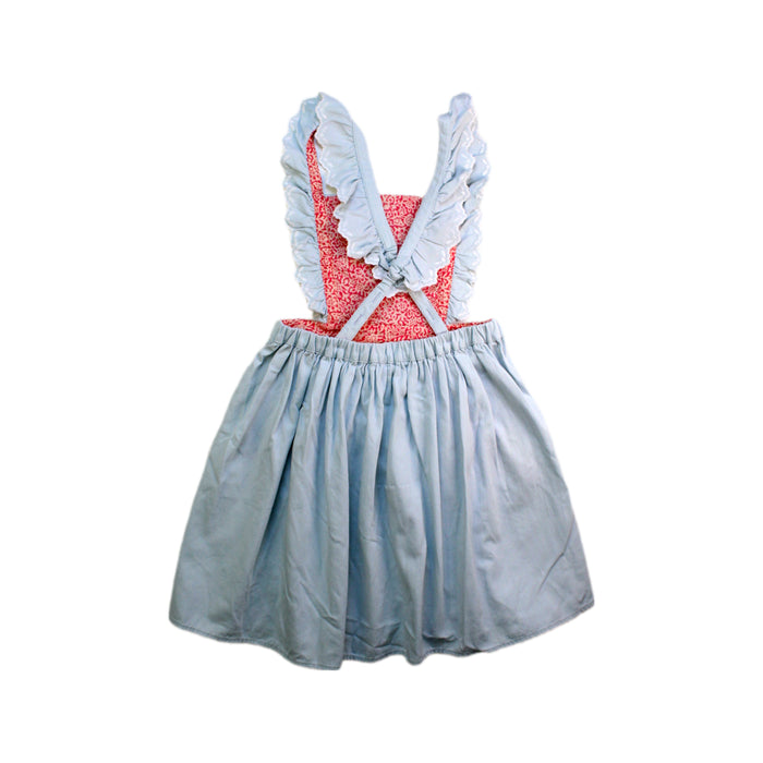 A Blue Sleeveless Dresses from Louise Misha in size 8Y for girl. (Back View)