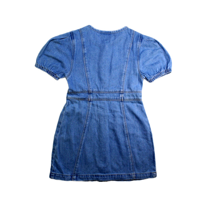 A Blue Short Sleeve Dresses from Seed in size 6T for girl. (Back View)