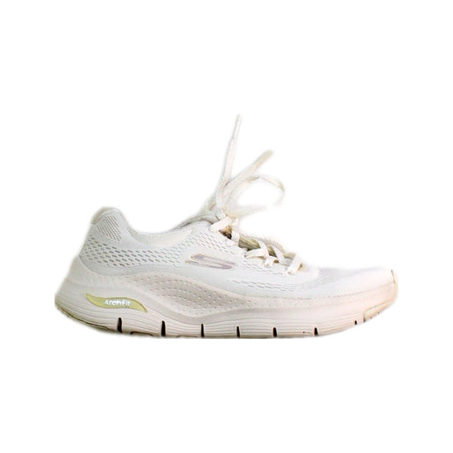 A White Sneakers from Skechers in size 10Y for girl. (Front View)