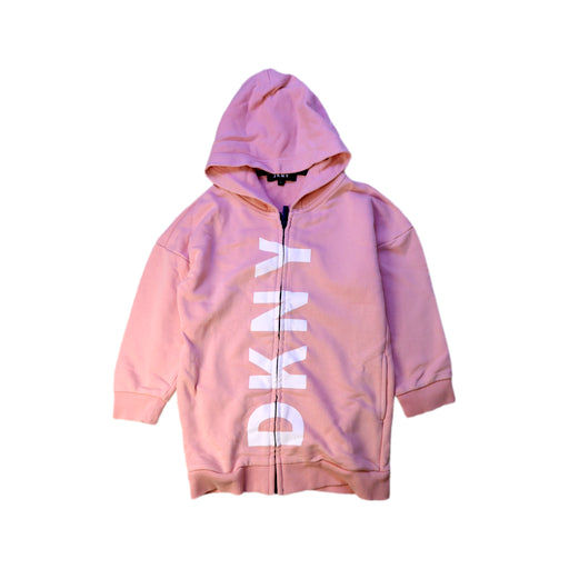 A Pink Zippered Sweatshirts from DKNY in size 5T for girl. (Front View)