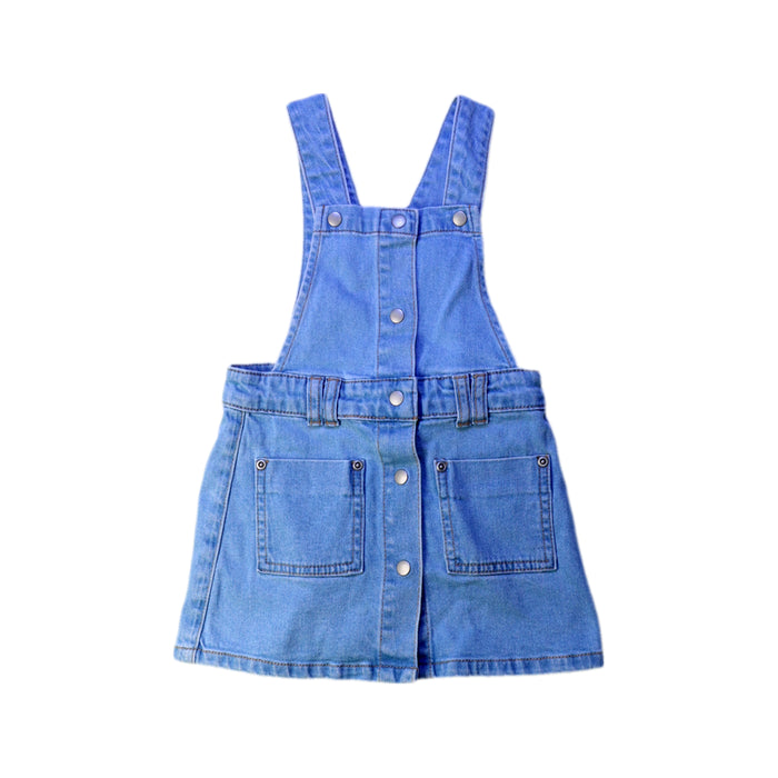 A Blue Overall Dresses from Seed in size 4T for girl. (Front View)