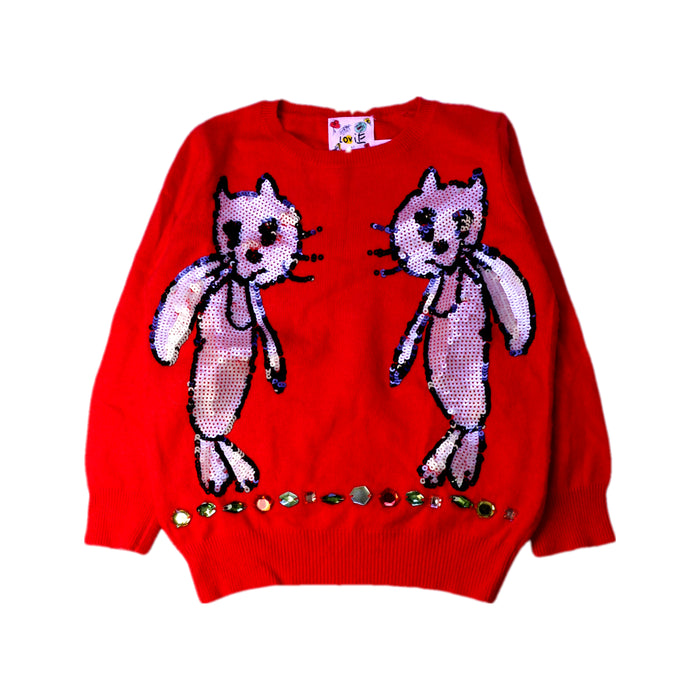 A Red Knit Sweaters from Lovie by Mary J in size 5T for girl. (Front View)