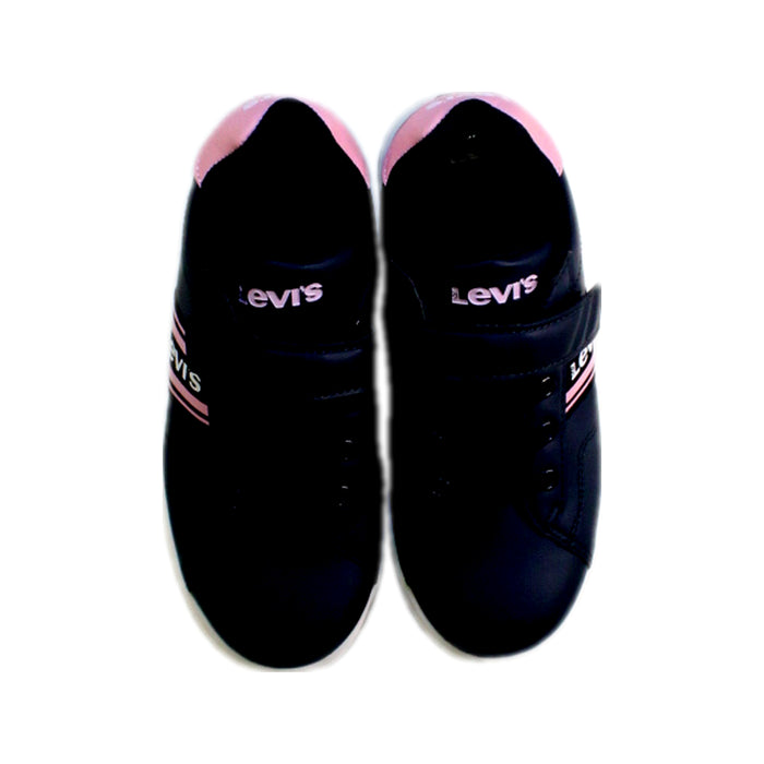 A Black Sneakers from Levi's in size 7Y for girl. (Back View)