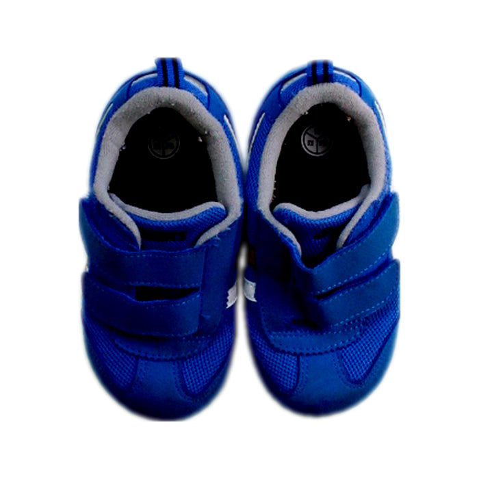 A Blue Sneakers from ASICS in size 3T for boy. (Back View)