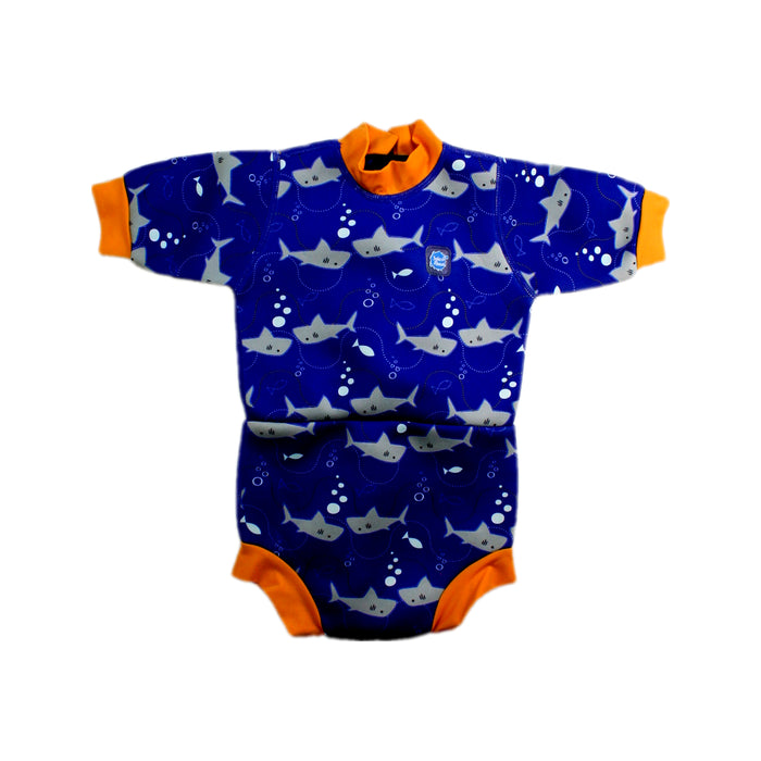 A Blue Floatsuits from Splash About in size 12-18M for boy. (Front View)