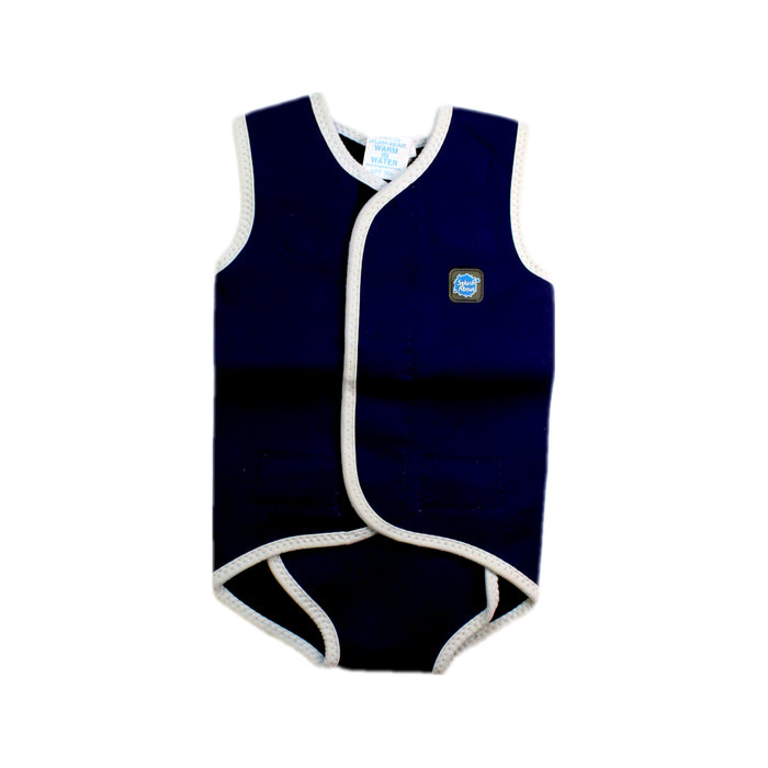 A Navy Floatsuits from Splash About in size 6-12M for boy. (Front View)