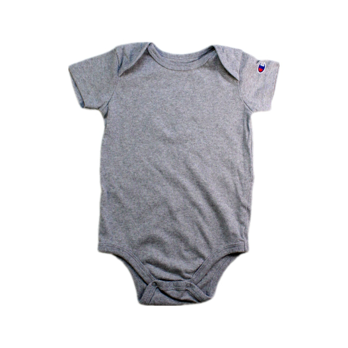 A Grey Short Sleeve Bodysuits from Champion in size 12-18M for neutral. (Front View)