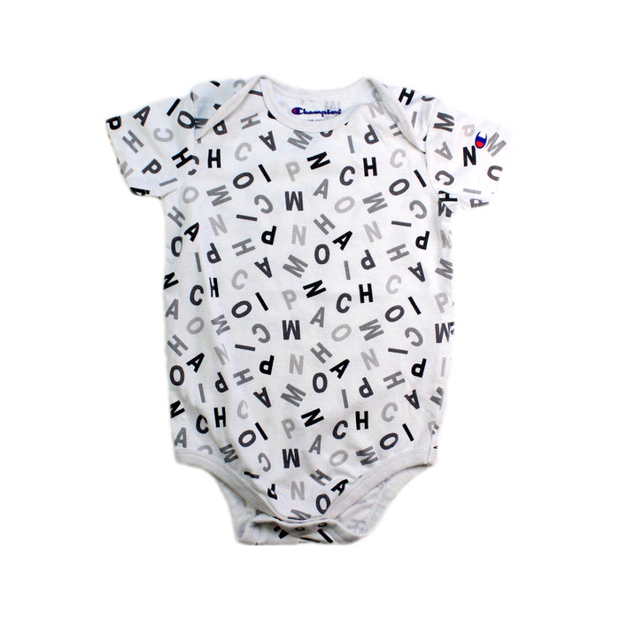 A White Short Sleeve Bodysuits from Champion in size 12-18M for boy. (Front View)