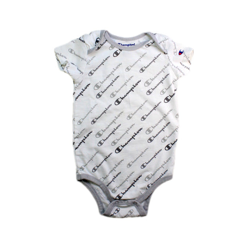 A White Short Sleeve Bodysuits from Champion in size 12-18M for boy. (Front View)