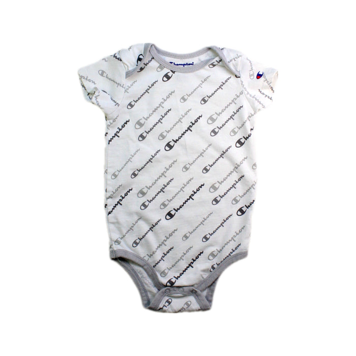 A White Short Sleeve Bodysuits from Champion in size 12-18M for boy. (Front View)