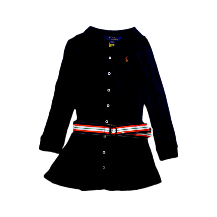 A Navy Long Sleeve Dresses from Polo Ralph Lauren in size 4T for girl. (Front View)