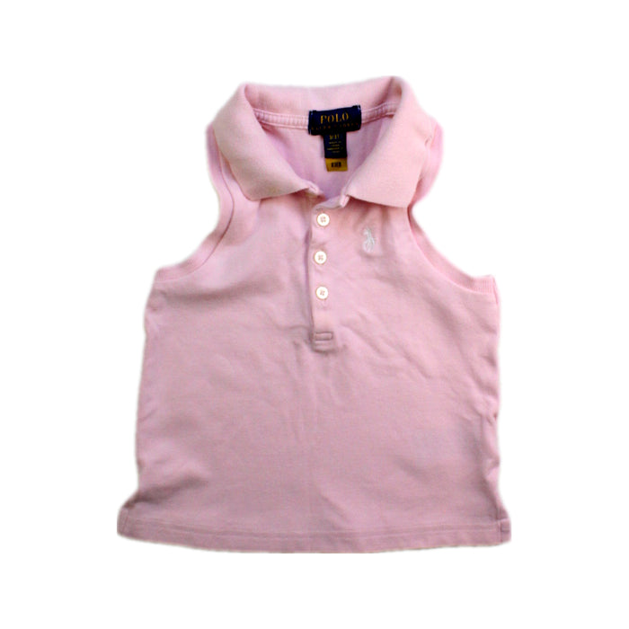 A Pink Sleeveless Polos from Polo Ralph Lauren in size 3T for girl. (Front View)