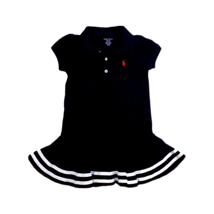 A Navy Short Sleeve Dresses from Ralph Lauren in size 12-18M for girl. (Front View)