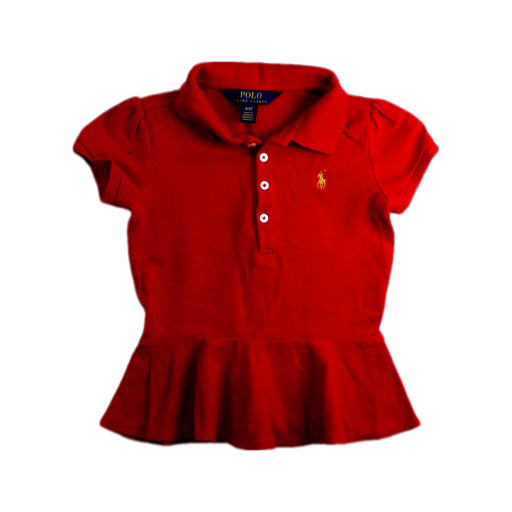 A Red Short Sleeve Polos from Polo Ralph Lauren in size 4T for girl. (Front View)