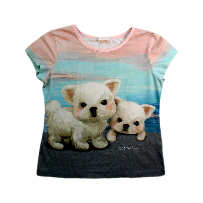 A Pink Short Sleeve T Shirts from Momonittu in size 8Y for girl. (Front View)