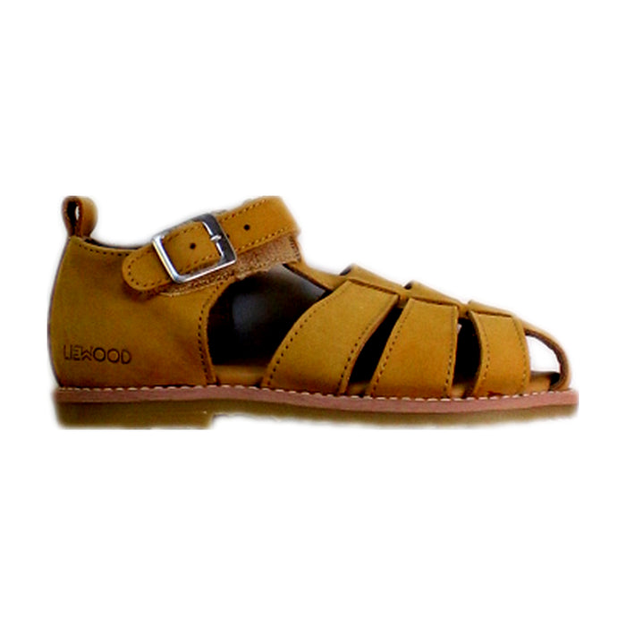 A Brown Sandals from Liewood in size 4T for girl. (Front View)