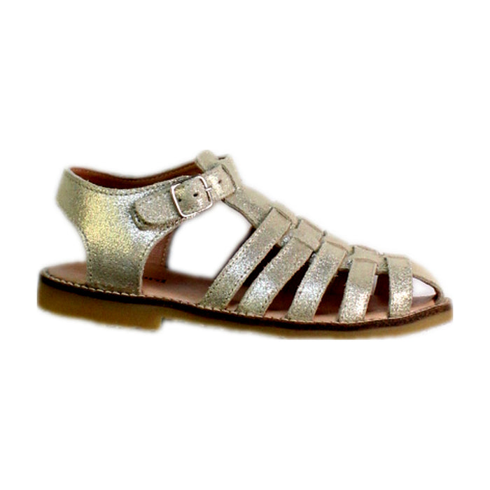 A Gold Sandals from Petit Nord in size 6T for girl. (Front View)