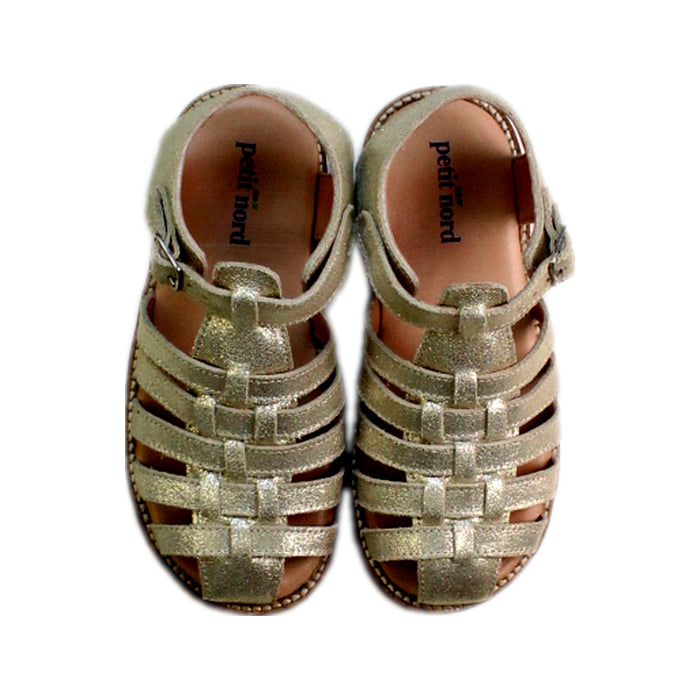 A Gold Sandals from Petit Nord in size 6T for girl. (Back View)