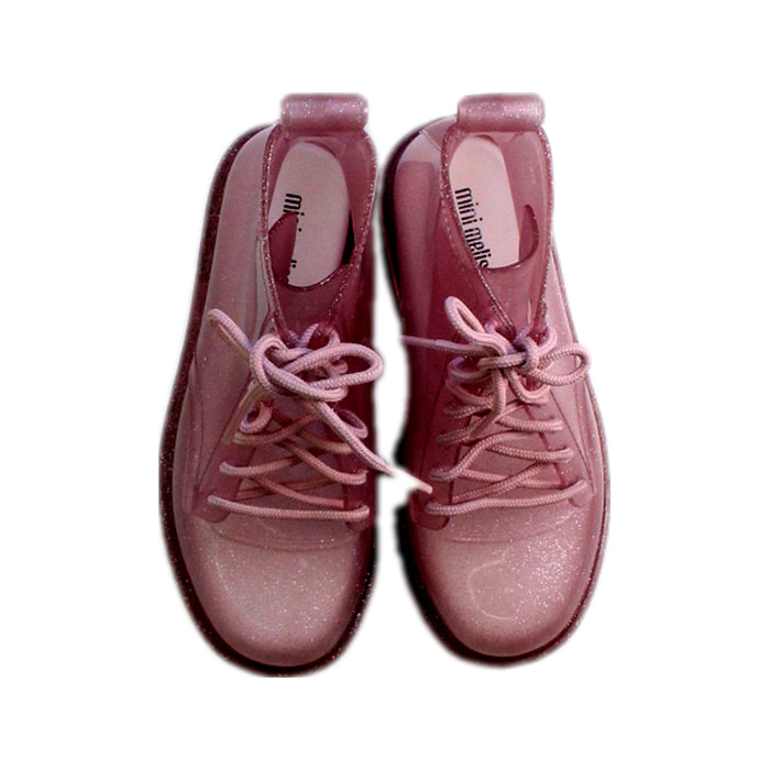 A Pink Casual Boots from Mini Melissa in size 6T for girl. (Back View)