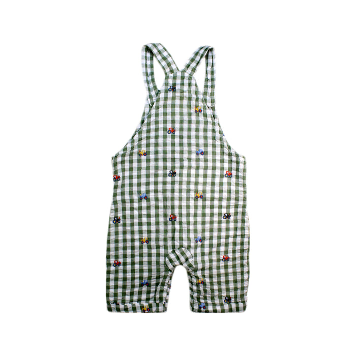 A Green Overall Shorts from Jojo Maman Bébé in size 2T for boy. (Back View)