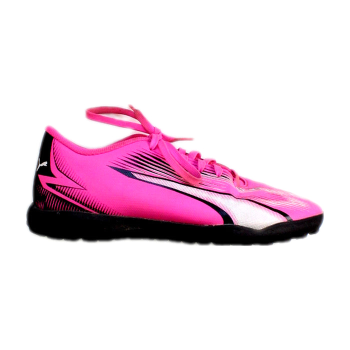A Pink Cleats/Soccer Shoes from Puma in size 12Y for girl. (Front View)